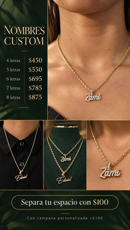 Separa tu nombre custom en oro con $100 PROMO