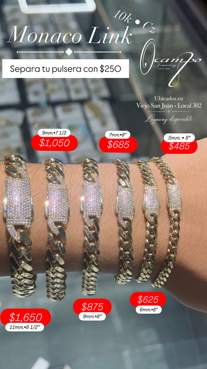 Pulseras Monaco Link 10k Cz