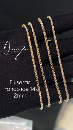 Pulseras franco ice 14k 2mm